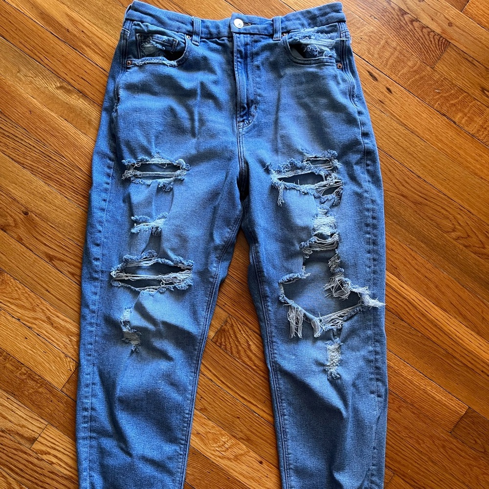 American Eagle High Rise Distressed Curvy Mom Jean size 14